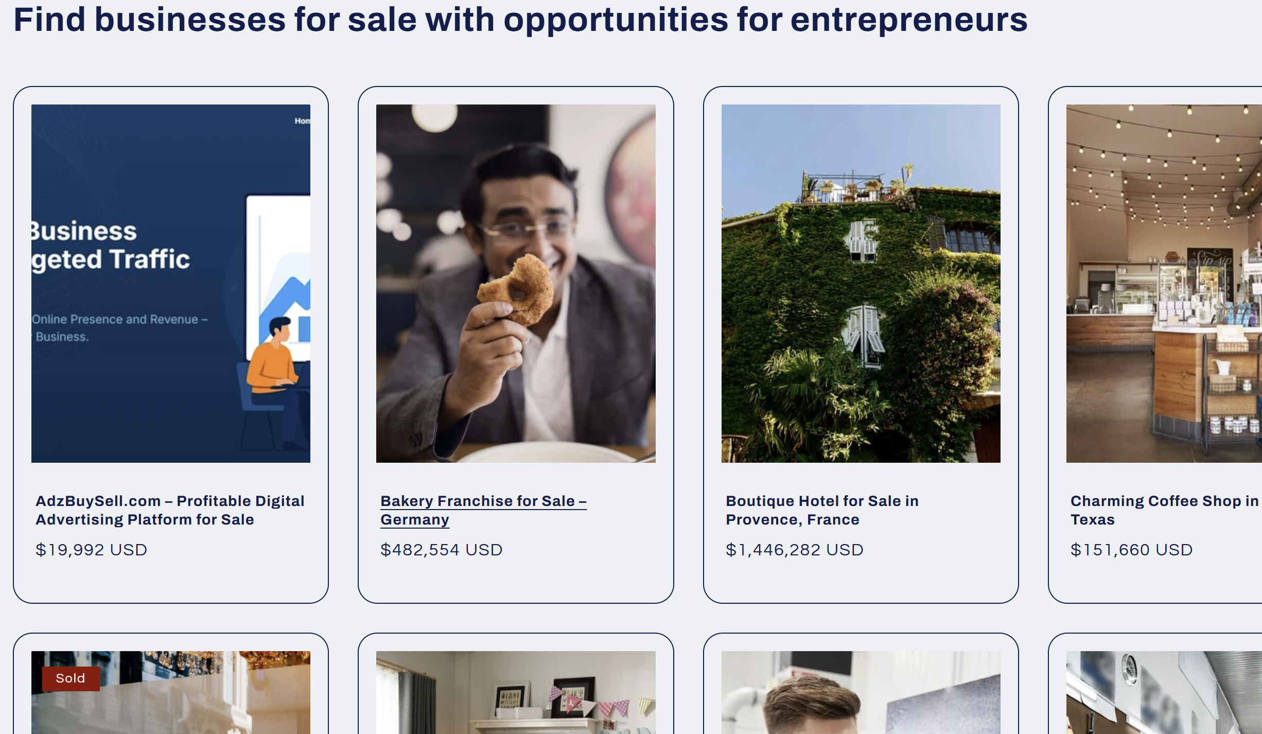 World Businesses for Sale online marketplace showing available business listings