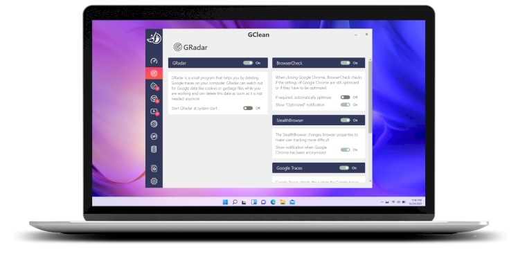 Abelssoft GClean blocking unwanted Google data usage and privacy leaks