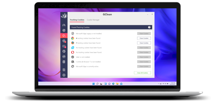 Abelssoft GClean removing browsing traces cookies and Google app data