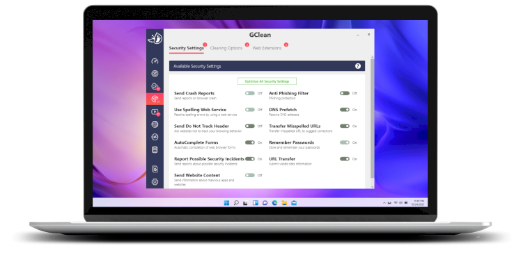 Abelssoft GClean G-Radar automatically monitoring Google traces and data junk