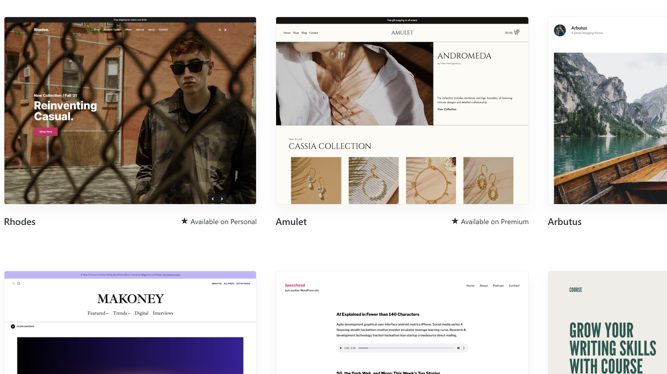 WordPress.com premium themes included with eligible plans